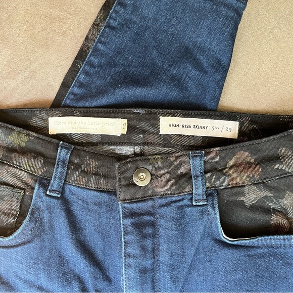 Pilcro Ultra High-Rise Floral Contrast Painted Colorblock Skinny Jeans Anthro - Picture 3 of 12